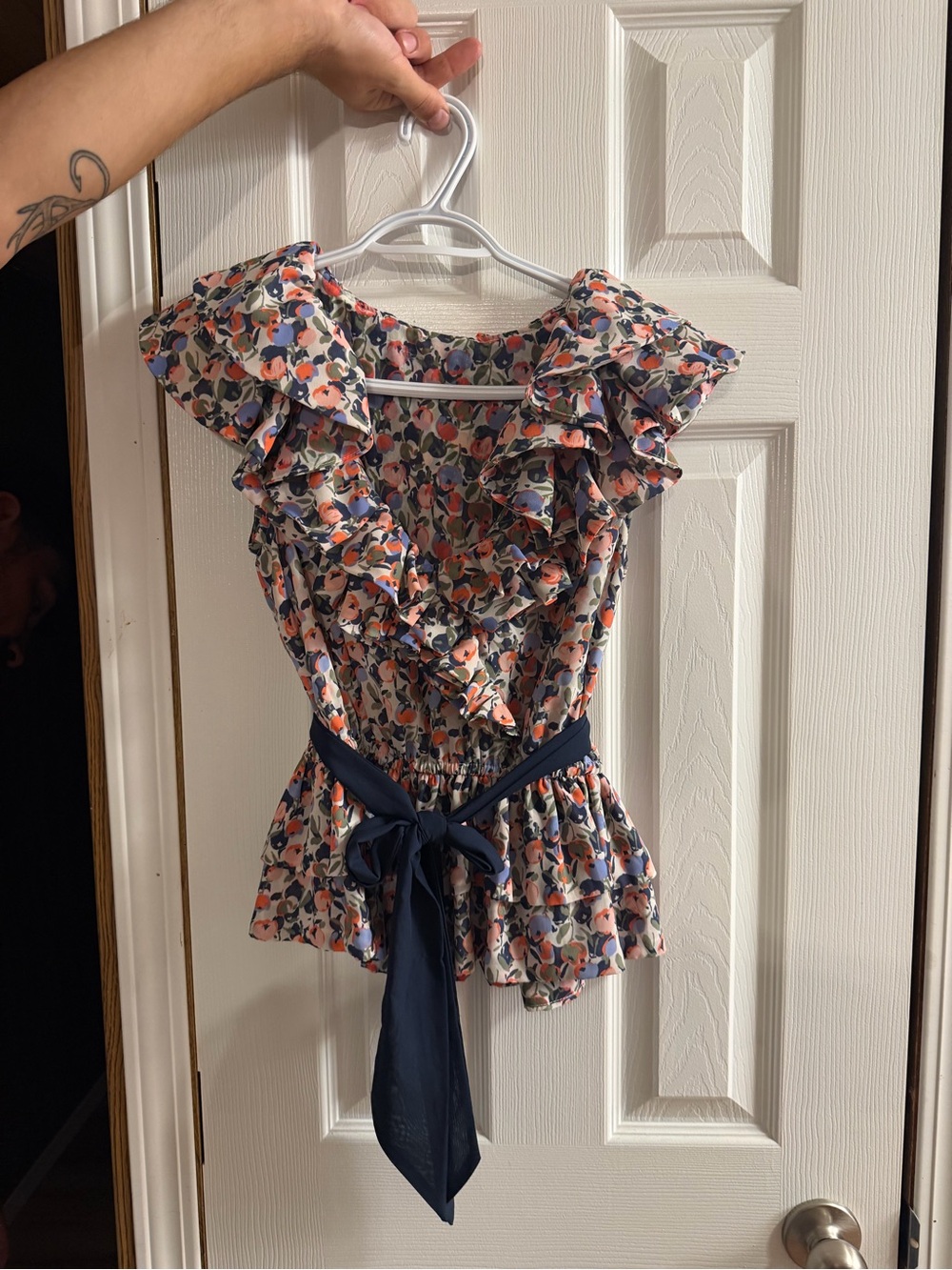 Floral Ruffle Peplum Tie-Waist Top in Multicolor